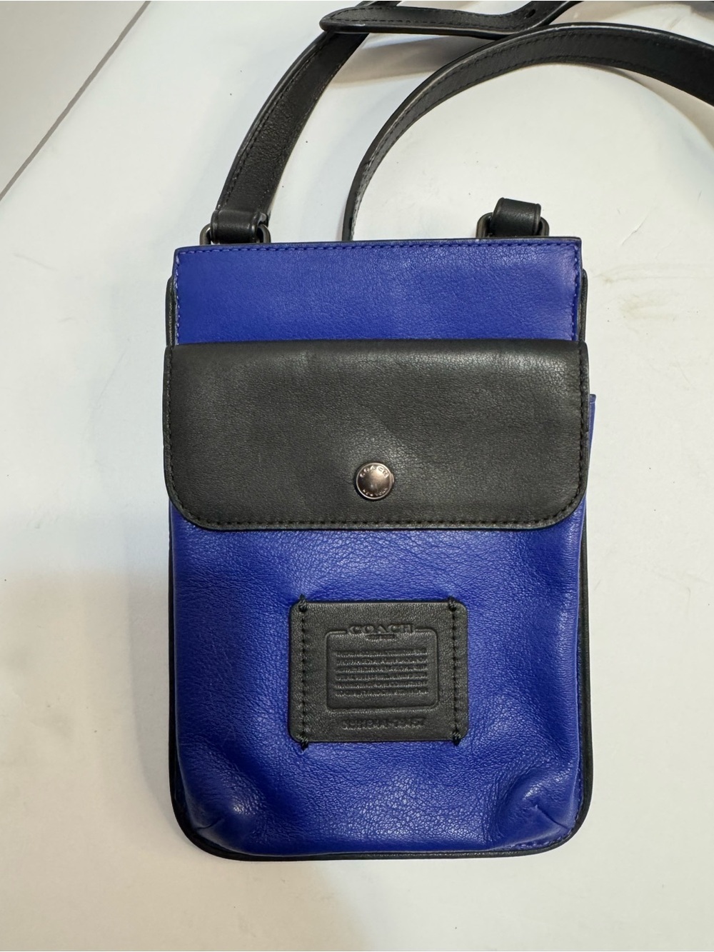 Coach Blue and Black Leather Crossbody Pouch